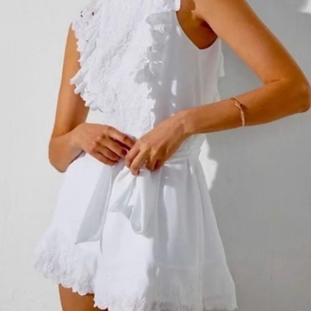 White Embroidered Lace Ruffle Romper